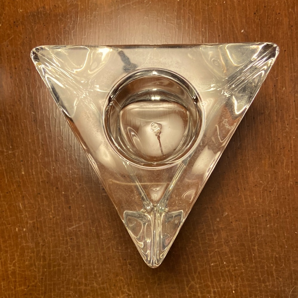 Ortefors Sweden Clear Crystal Triangle Votive Tealight Candle Holder